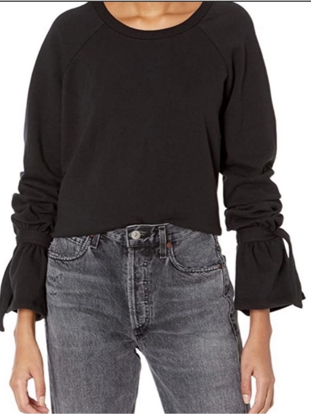 PAIGE Black Calandra Tie Sleeve Sweatshirt Size XS